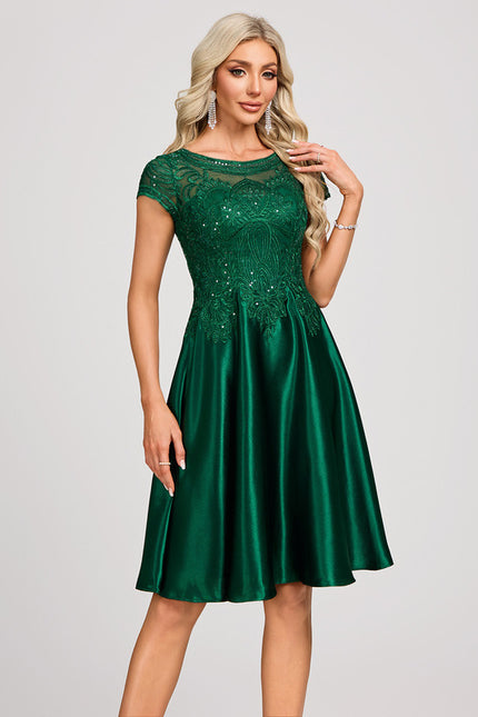 Robe Dentelle Cocktail Satin Émeraude - gallery 2
