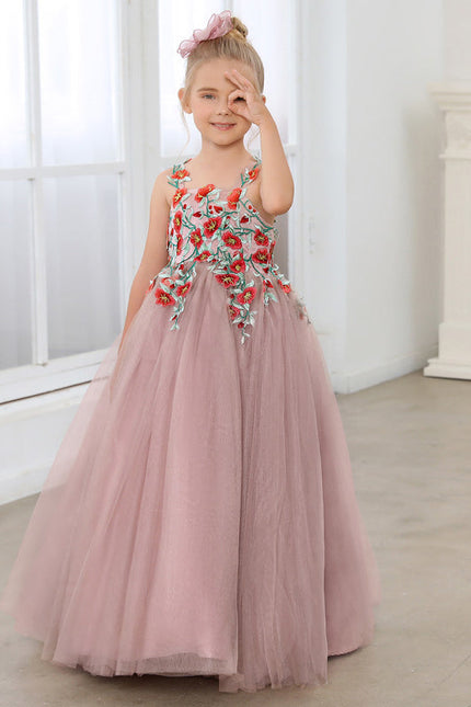 Robe Dentelle Tulle Rose Fleuri - gallery 1