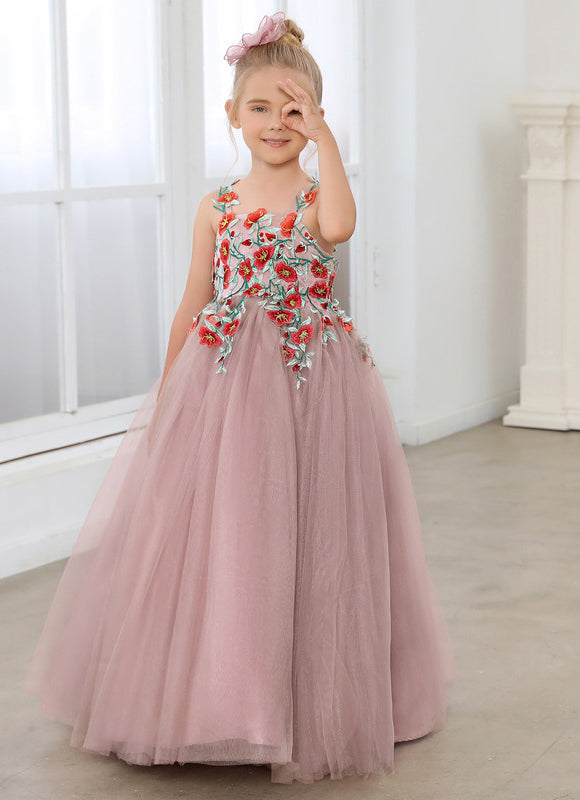 Robe Dentelle Tulle Rose Fleuri - gallery 1