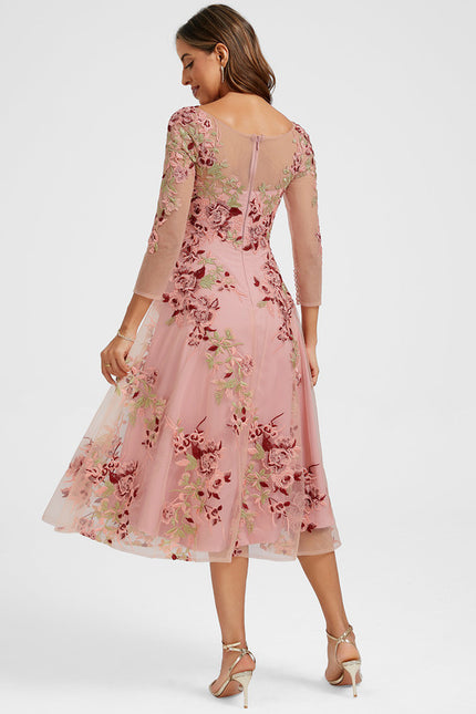 Robe Cocktail Rose Poudré Dentelle - gallery 5