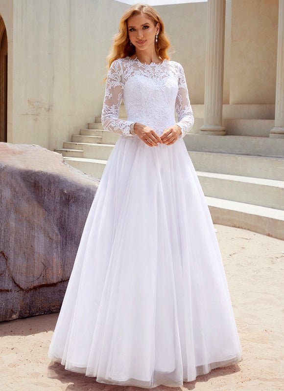 Robe Dentelle Classique Tulle Élégant - gallery 6