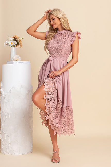 Robe Dentelle Midi Rose Brodée - gallery 4