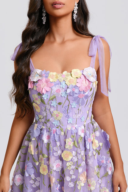 Robe Dentelle Florale Tulle Lilas - gallery 4