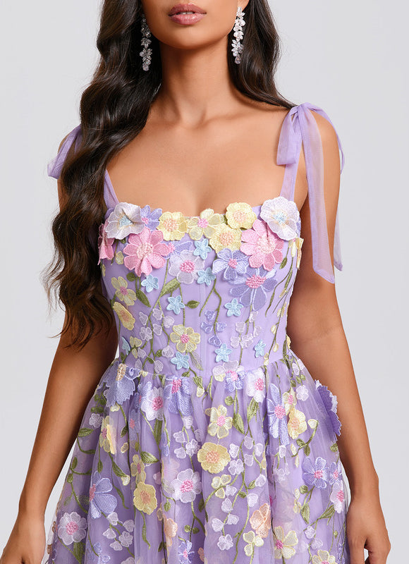 Robe Dentelle Florale Tulle Lilas - gallery 4