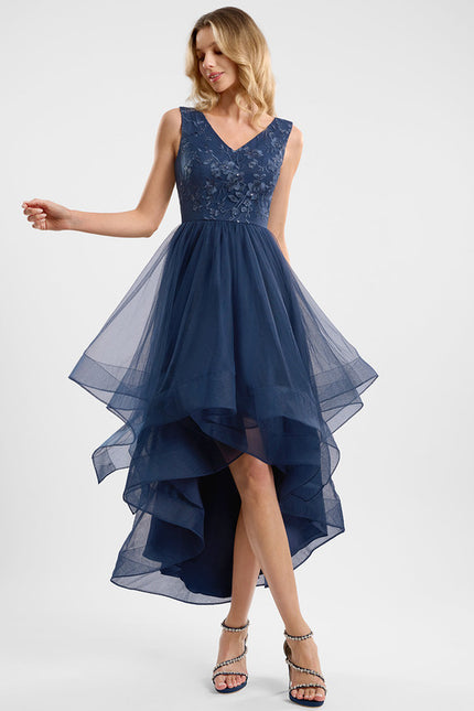 Robe Dentelle Asymétrique Marine