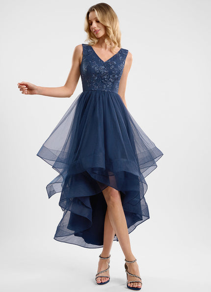 Robe Dentelle Asymétrique Marine
