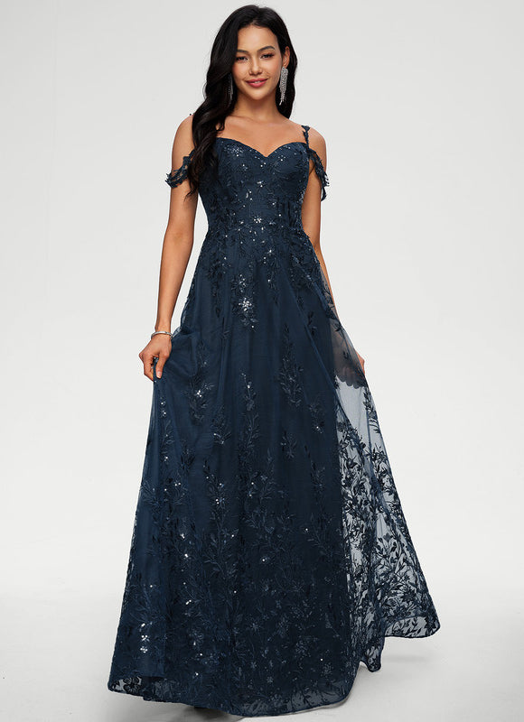 Robe Longue Dentelle Bleu Marine
