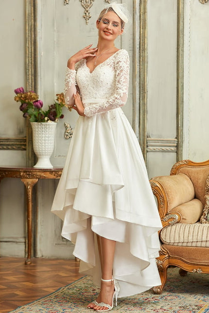 Robe Dentelle Nuptiale Asymétrique Satinée - gallery 5