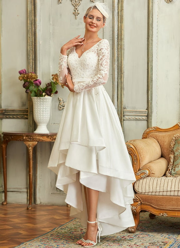 Robe Dentelle Nuptiale Asymétrique Satinée - gallery 5