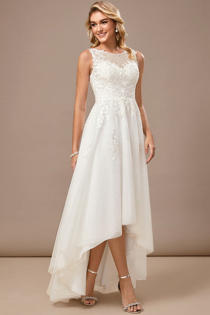 Robe Blanche Dentelle Asymétrique - gallery 5