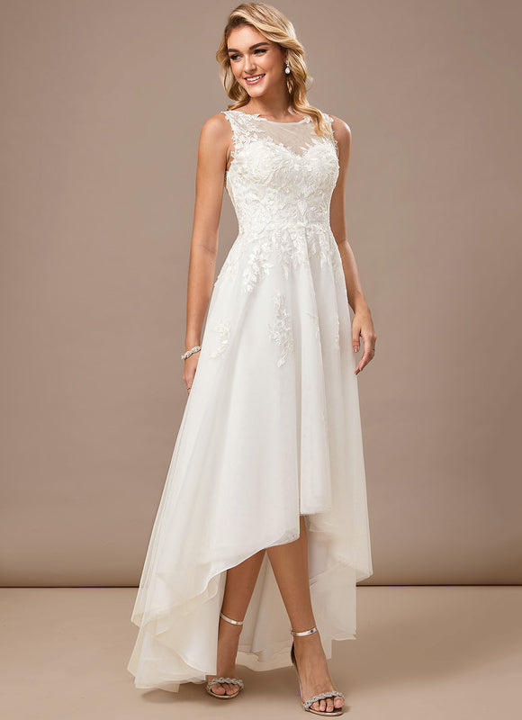Robe Blanche Dentelle Asymétrique - gallery 5