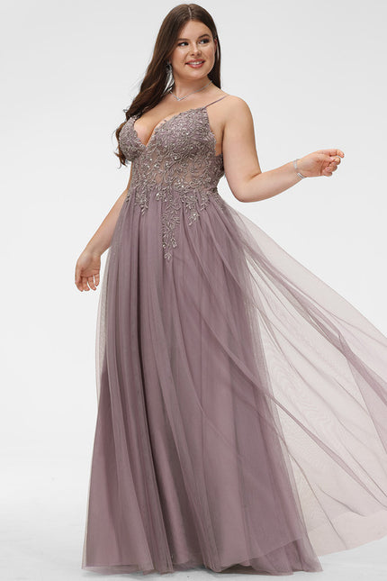Robe Dentelle Longue Mauve Élégante - gallery 5