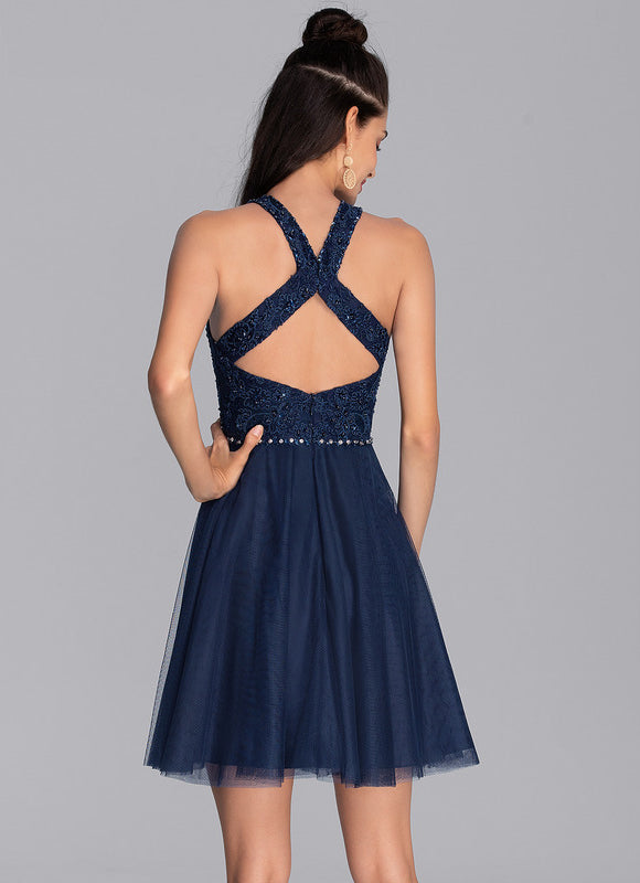 Robe Dentelle Tulle Navy - gallery 3