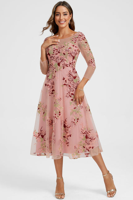 Robe Cocktail Rose Poudré Dentelle - gallery 3