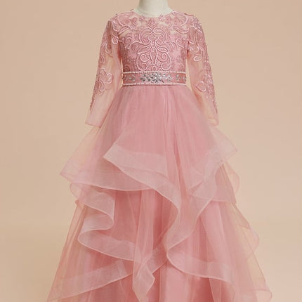 Robe Dentelle Volants Rose