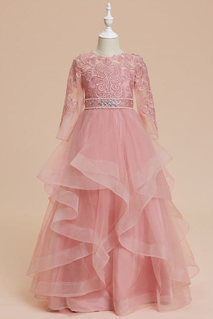 Robe Dentelle Volants Rose