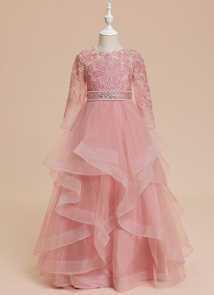Robe Dentelle Volants Rose