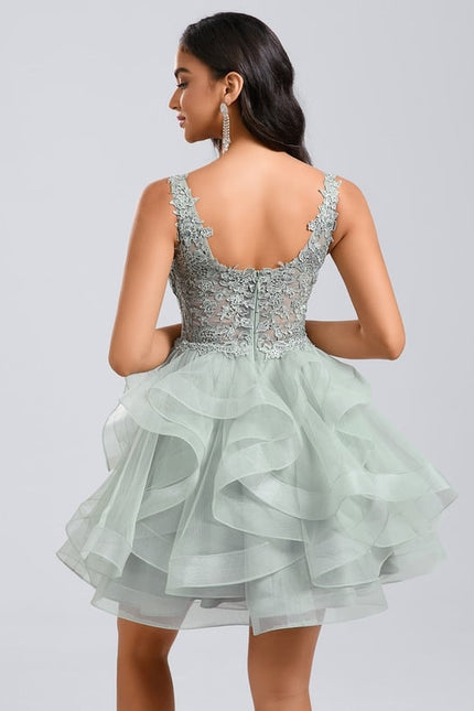 Robe Dentelle Tulle Vert Émeraude - gallery 1