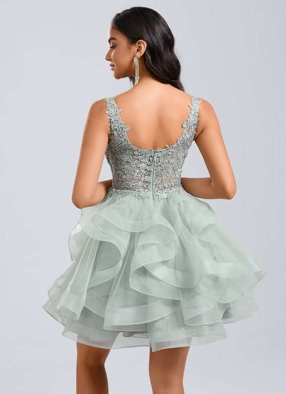 Robe Dentelle Tulle Vert Émeraude - gallery 1