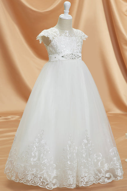 Robe Dentelle Nuptiale Enfant Tulle Ornée - gallery 4