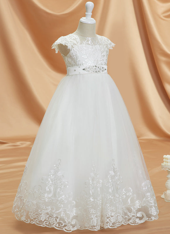 Robe Dentelle Nuptiale Enfant Tulle Ornée - gallery 4