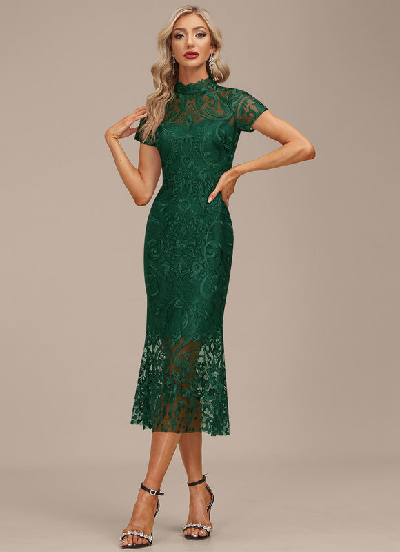 Robe Dentelle En Dentelle Verte - gallery 4