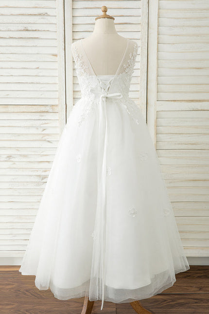 Robe Dentelle Tulle Marine Fleurie - gallery 9