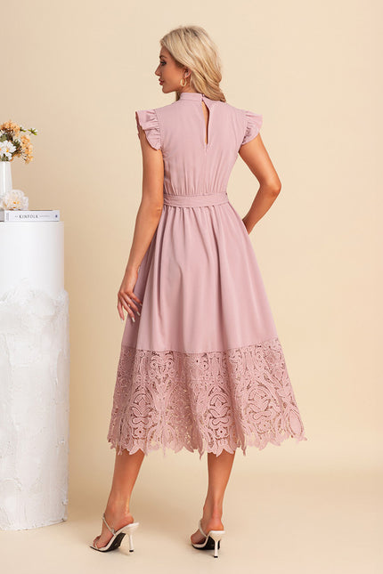 Robe Dentelle Midi Rose Brodée - gallery 2