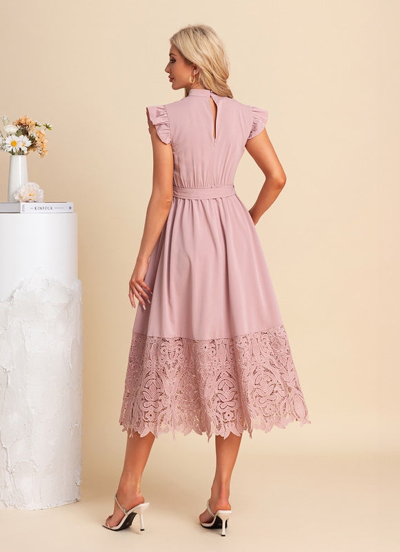 Robe Dentelle Midi Rose Brodée - gallery 2