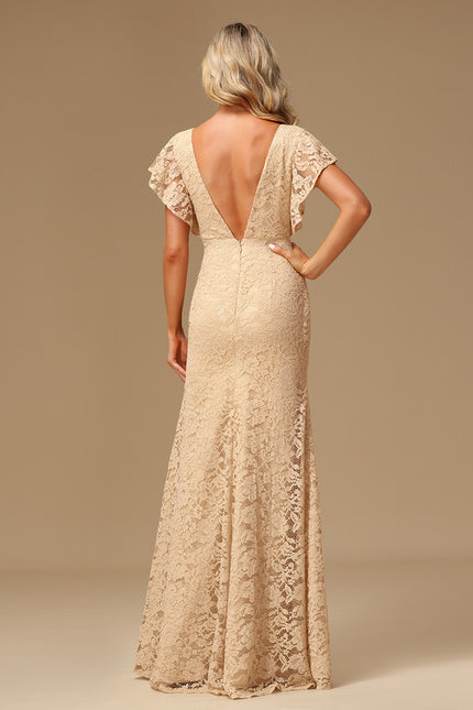 Robe Dentelle Longue Mauve Dentelle - gallery 5