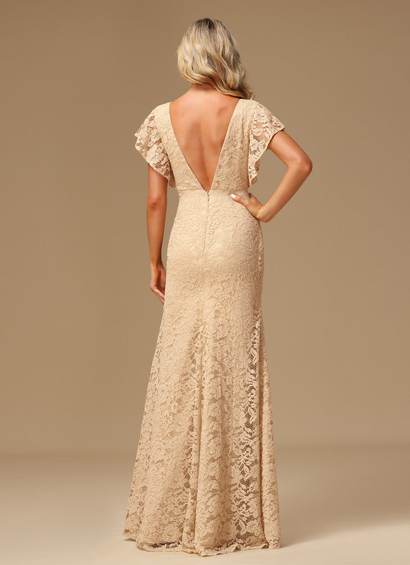 Robe Dentelle Longue Mauve Dentelle - gallery 5