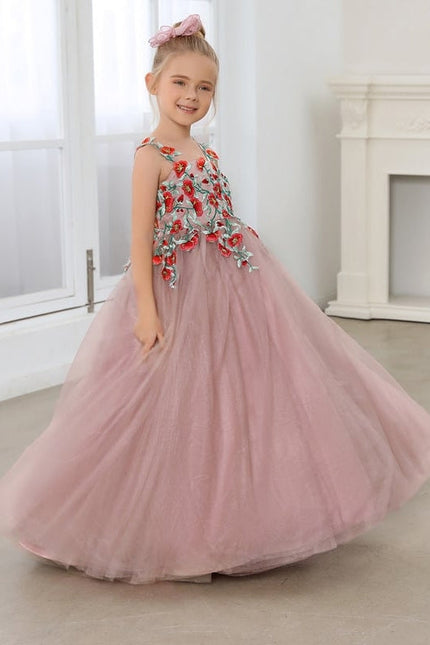 Robe Dentelle Tulle Rose Fleuri - gallery 2