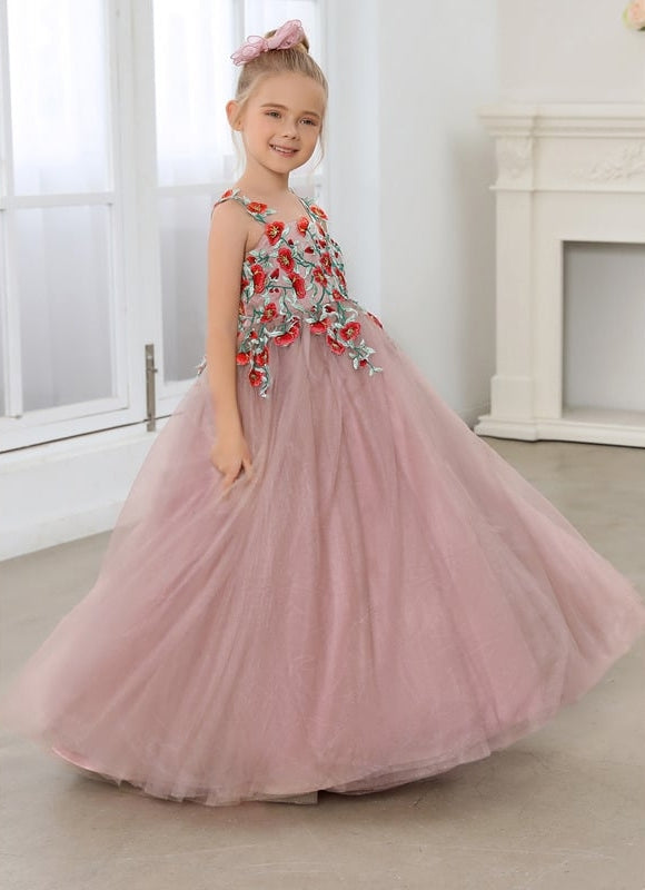 Robe Dentelle Tulle Rose Fleuri - gallery 2
