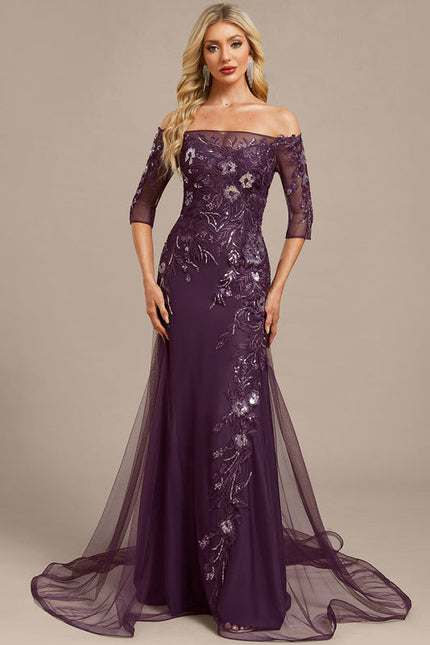 Robe Dentelle Violette Ornée - gallery 2