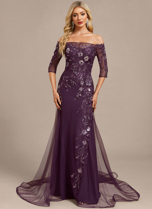 Robe Dentelle Violette Ornée - gallery 2