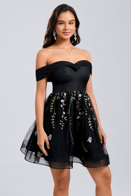 Robe Dentelle Courte Brodée Tulle - gallery 2
