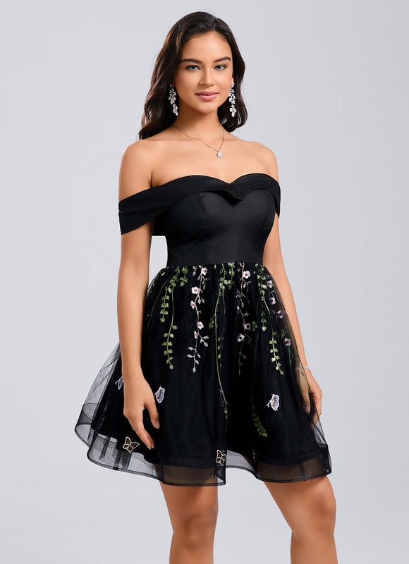 Robe Dentelle Courte Brodée Tulle - gallery 2