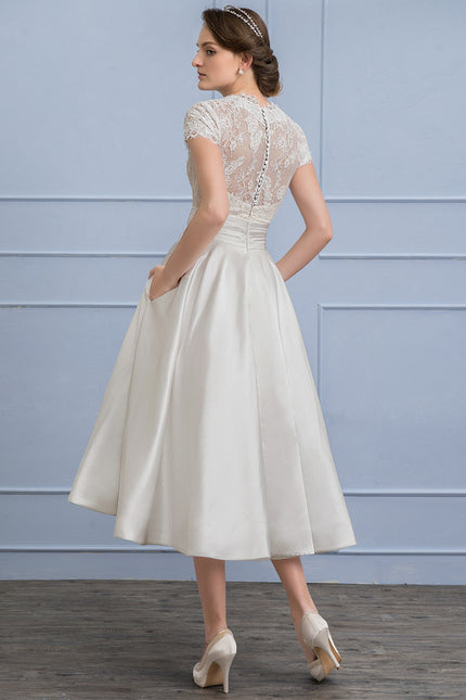 Robe Dentelle Satinée Écrue - gallery 1