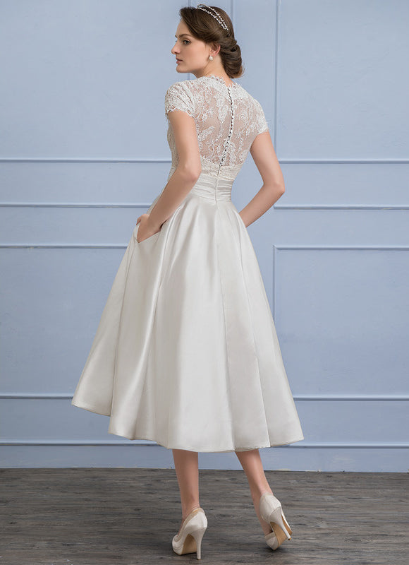 Robe Dentelle Satinée Écrue - gallery 1