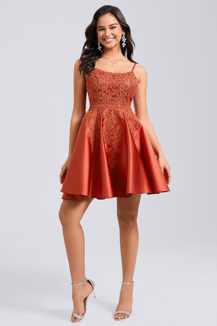 Robe Dentelle Satin Cuivrée - gallery 3