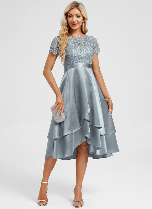 Robe Dentelle Satin Bleu Ciel - gallery 4