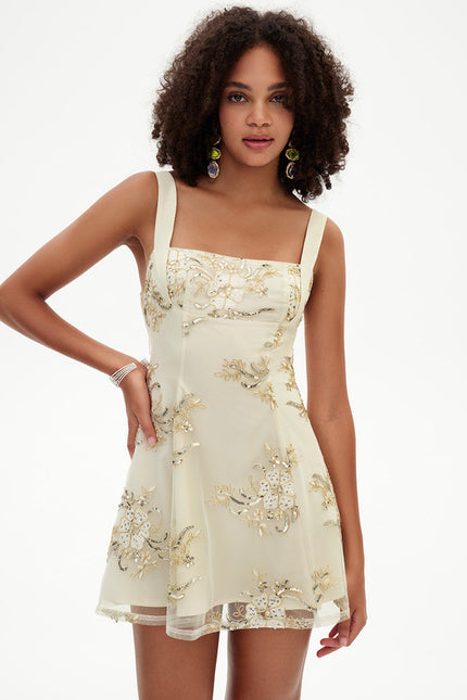 Robe Dentelle Dorée Fleurie - gallery 6