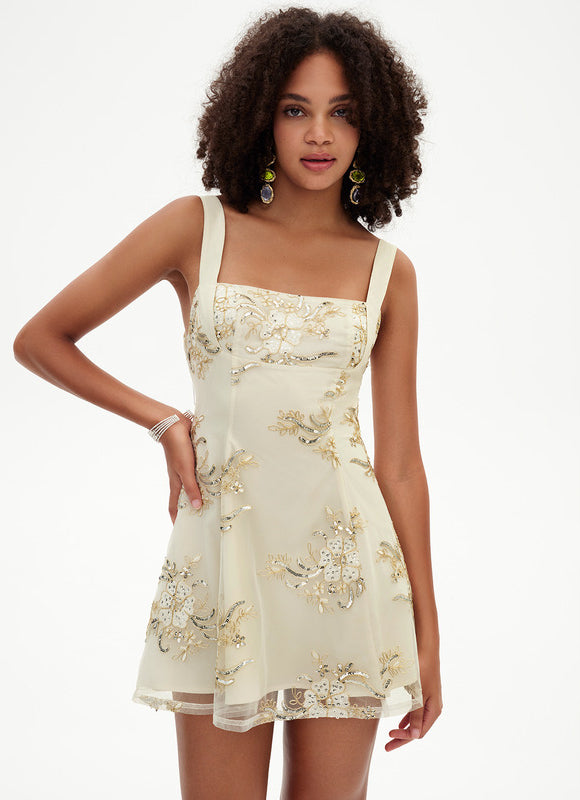 Robe Dentelle Dorée Fleurie - gallery 6
