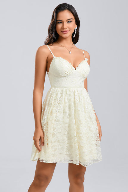 Robe Dentelle Courte Crème - gallery 2