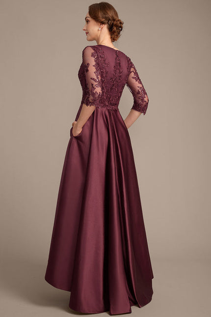 Robe Dentelle Soirée Bordeaux Asymétrique - gallery 6