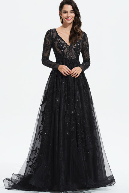 Robe Dentelle De Soirée Scintillante - gallery 1