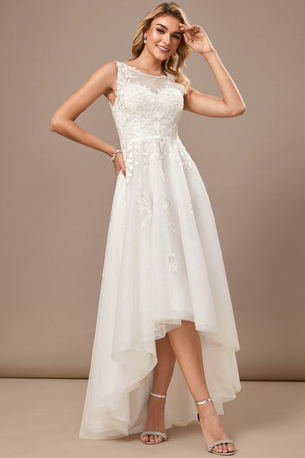 Robe Blanche Dentelle Asymétrique - gallery 3