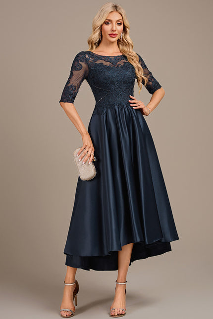 Robe Dentelle Satin Marine - gallery 4