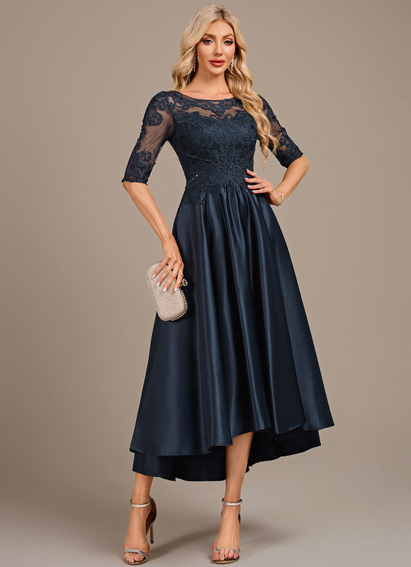 Robe Dentelle Satin Marine - gallery 4