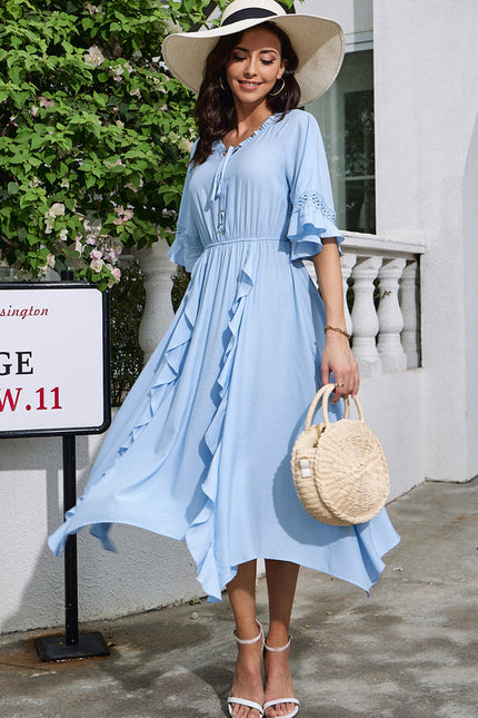 Robe Dentelle Bleue Fluide - gallery 4